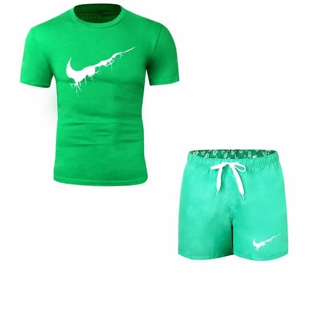 Summer Men's Sets T Shirts shorts men Brand clothing Two piece suit tracksuit Fashion Casual Tshirts Gyms Workout Fitness Sets
