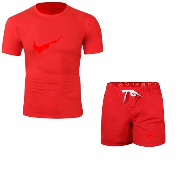Summer Men's Sets T Shirts shorts men Brand clothing Two piece suit tracksuit Fashion Casual Tshirts Gyms Workout Fitness Sets