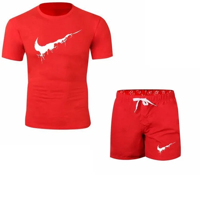 Summer Men's Sets T Shirts shorts men Brand clothing Two piece suit tracksuit Fashion Casual Tshirts Gyms Workout Fitness Sets
