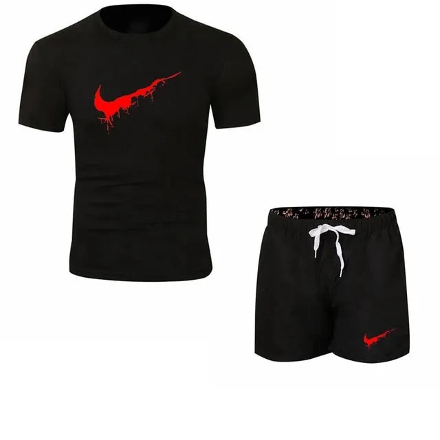 Summer Men's Sets T Shirts shorts men Brand clothing Two piece suit tracksuit Fashion Casual Tshirts Gyms Workout Fitness Sets