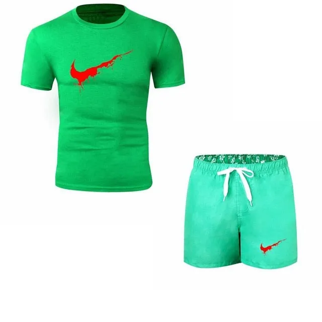 Summer Men's Sets T Shirts shorts men Brand clothing Two piece suit tracksuit Fashion Casual Tshirts Gyms Workout Fitness Sets