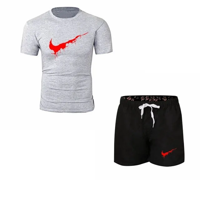 Summer Men's Sets T Shirts shorts men Brand clothing Two piece suit tracksuit Fashion Casual Tshirts Gyms Workout Fitness Sets