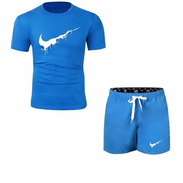 Summer Men's Sets T Shirts shorts men Brand clothing Two piece suit tracksuit Fashion Casual Tshirts Gyms Workout Fitness Sets