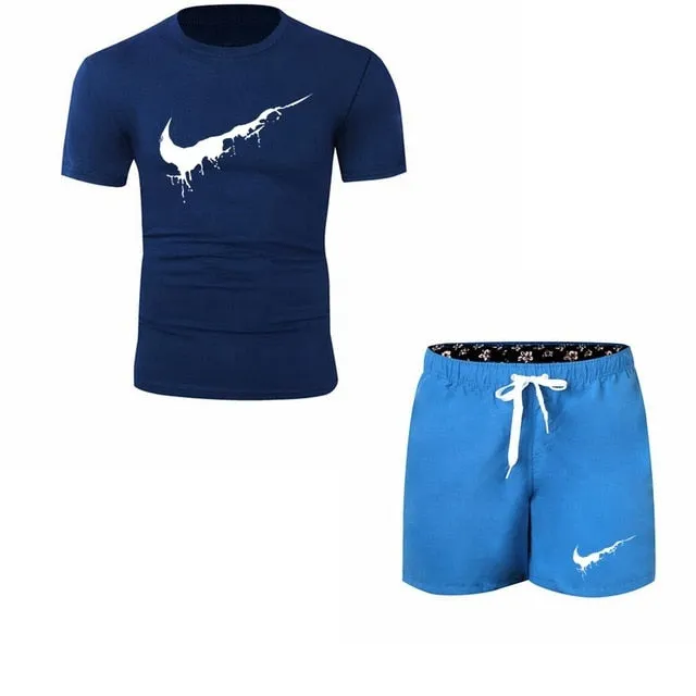 Summer Men's Sets T Shirts shorts men Brand clothing Two piece suit tracksuit Fashion Casual Tshirts Gyms Workout Fitness Sets