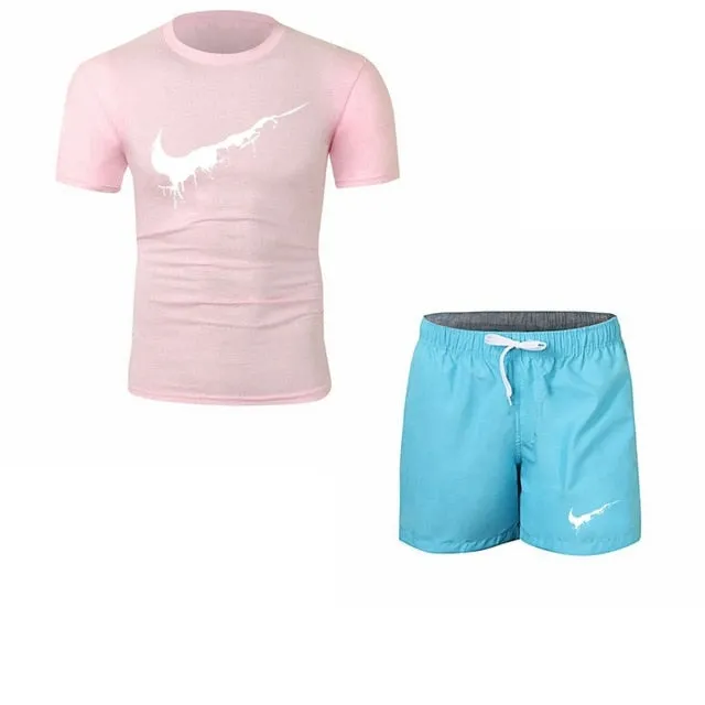 Summer Men's Sets T Shirts shorts men Brand clothing Two piece suit tracksuit Fashion Casual Tshirts Gyms Workout Fitness Sets