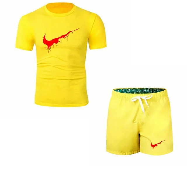 Summer Men's Sets T Shirts shorts men Brand clothing Two piece suit tracksuit Fashion Casual Tshirts Gyms Workout Fitness Sets