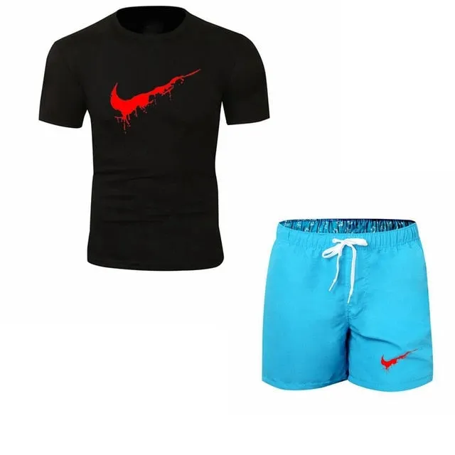 Summer Men's Sets T Shirts shorts men Brand clothing Two piece suit tracksuit Fashion Casual Tshirts Gyms Workout Fitness Sets
