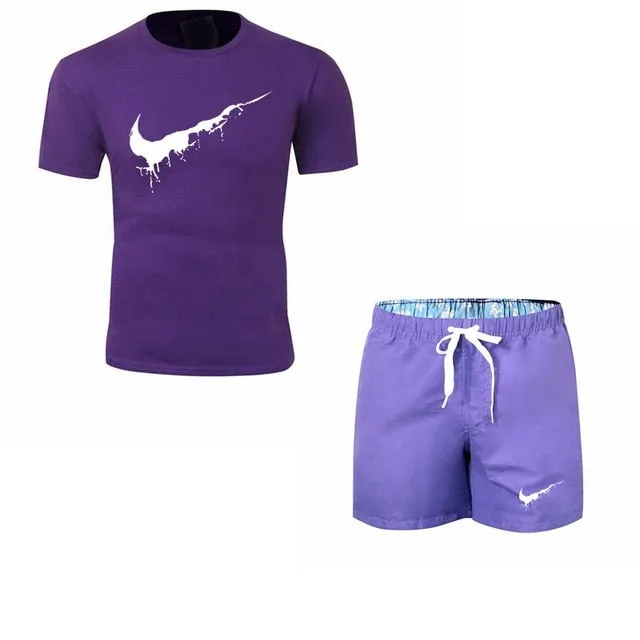Summer Men's Sets T Shirts shorts men Brand clothing Two piece suit tracksuit Fashion Casual Tshirts Gyms Workout Fitness Sets