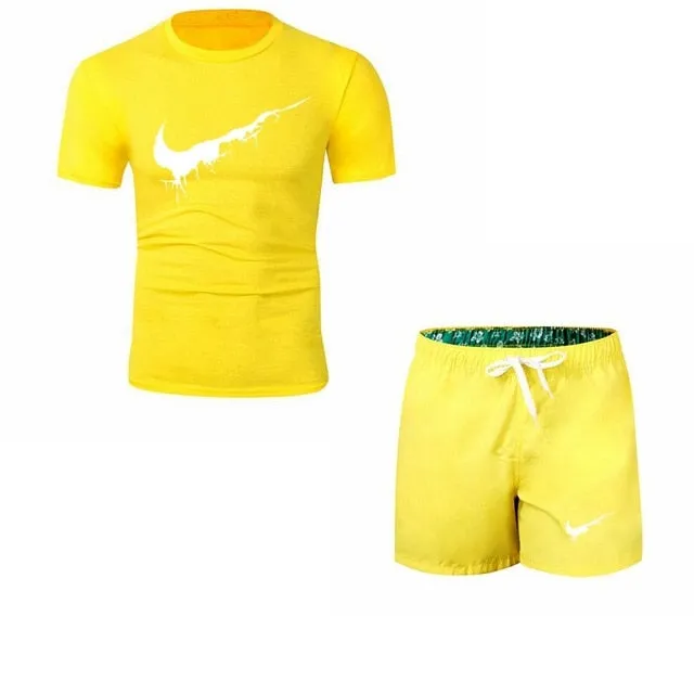 Summer Men's Sets T Shirts shorts men Brand clothing Two piece suit tracksuit Fashion Casual Tshirts Gyms Workout Fitness Sets