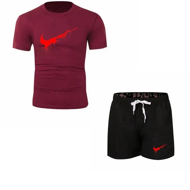 Summer Men's Sets T Shirts shorts men Brand clothing Two piece suit tracksuit Fashion Casual Tshirts Gyms Workout Fitness Sets