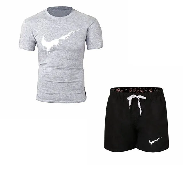 Summer Men's Sets T Shirts shorts men Brand clothing Two piece suit tracksuit Fashion Casual Tshirts Gyms Workout Fitness Sets