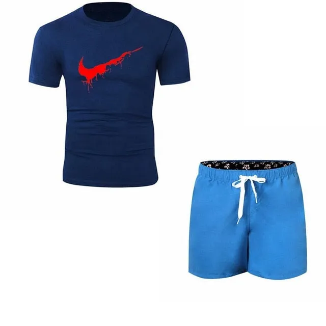 Summer Men's Sets T Shirts shorts men Brand clothing Two piece suit tracksuit Fashion Casual Tshirts Gyms Workout Fitness Sets