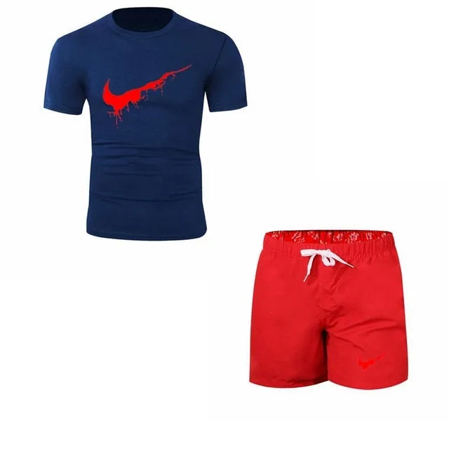 Summer Men's Sets T Shirts shorts men Brand clothing Two piece suit tracksuit Fashion Casual Tshirts Gyms Workout Fitness Sets