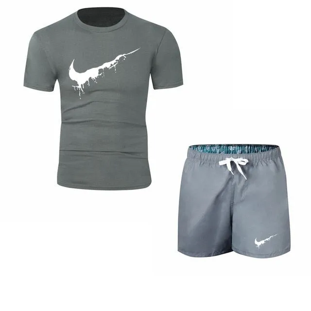 Summer Men's Sets T Shirts shorts men Brand clothing Two piece suit tracksuit Fashion Casual Tshirts Gyms Workout Fitness Sets