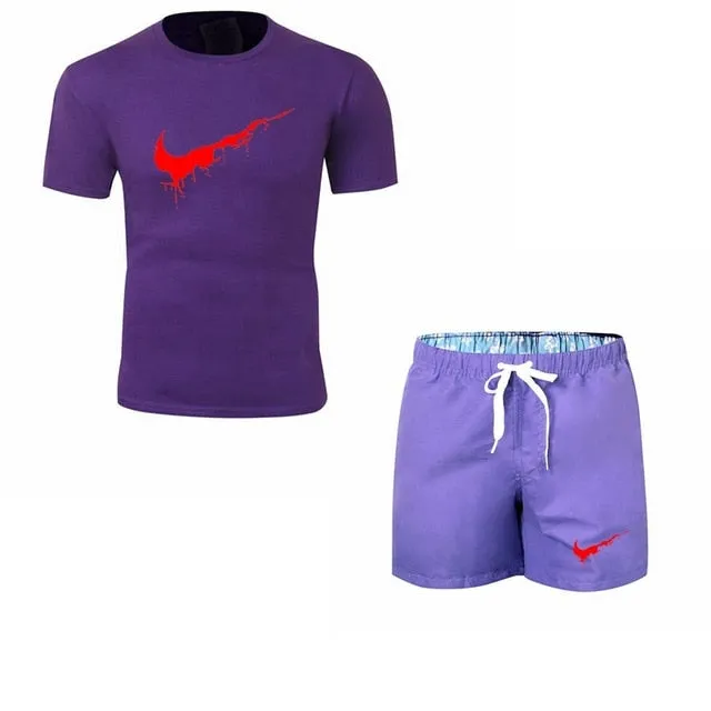 Summer Men's Sets T Shirts shorts men Brand clothing Two piece suit tracksuit Fashion Casual Tshirts Gyms Workout Fitness Sets