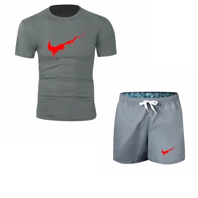 Summer Men's Sets T Shirts shorts men Brand clothing Two piece suit tracksuit Fashion Casual Tshirts Gyms Workout Fitness Sets
