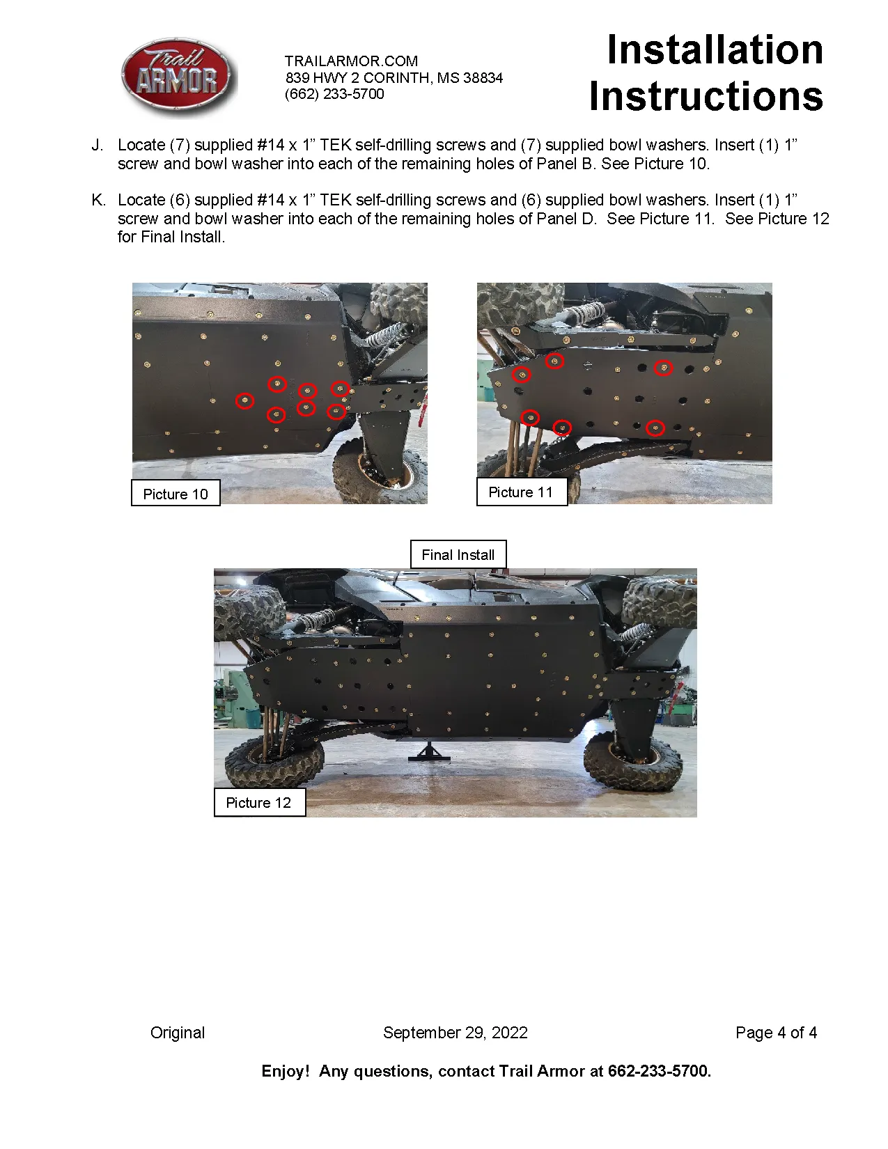 Trail Armor 2023 - 2025 Kawasaki 4 KRX 1000 (all editions) Full Skids with Integrated Side Skid Plates