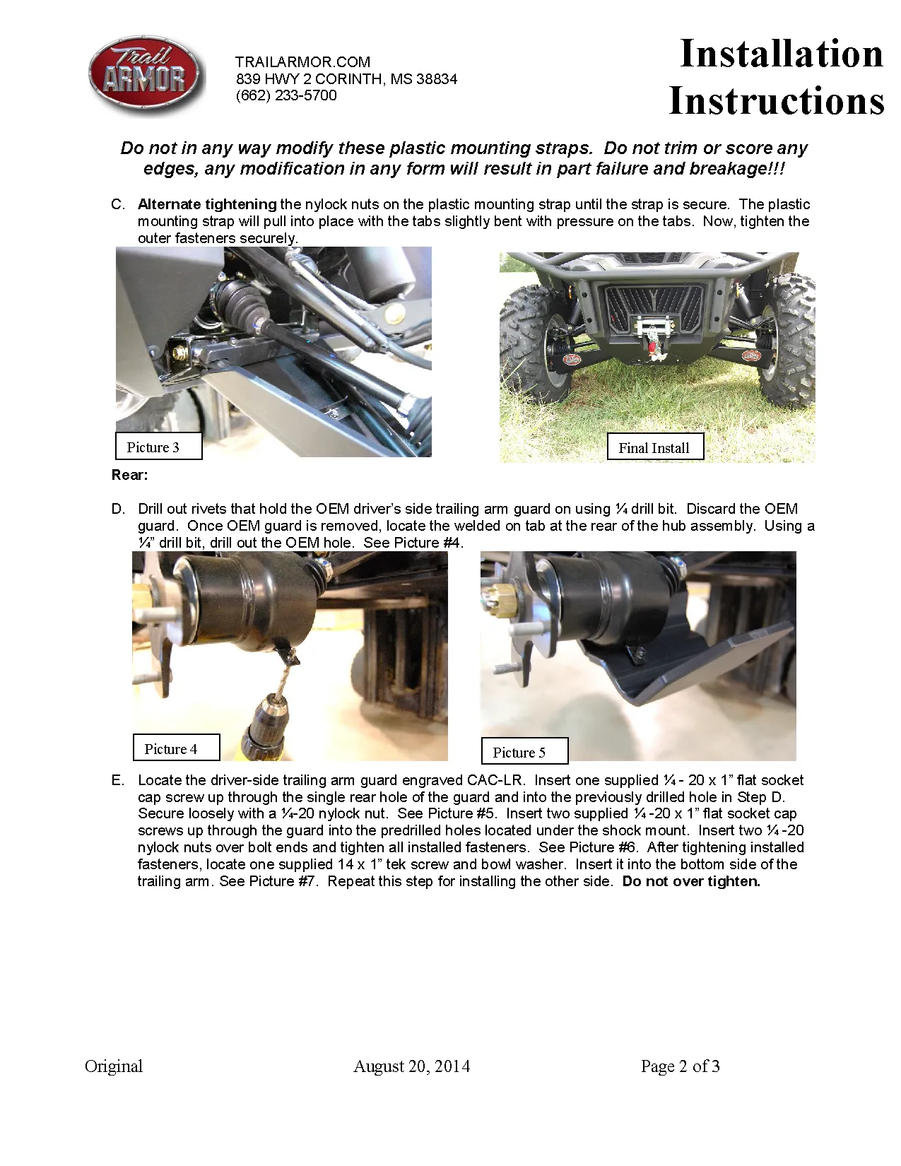 Trail Armor Can Am Commander 800, 800 DPS, 800 XT, 1000, 1000 DPS, 1000 X, 1000 XT, 1000 XT-P, 1000 Limited iMpact  A-Arm CV Front & Rear Trailing Boot Guards