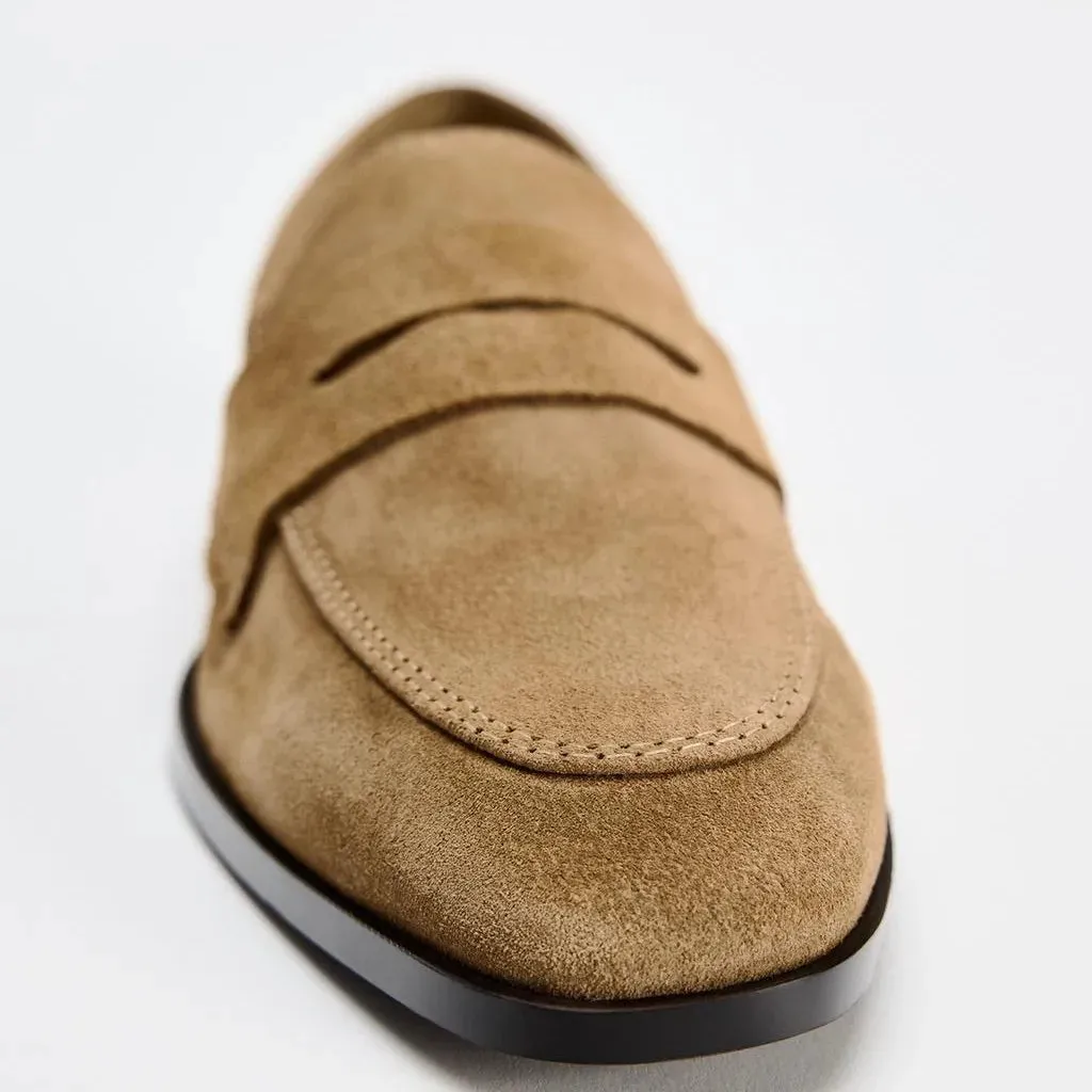 TRZA 2024 Autumn New Women's Shoes Brown suede imitation flat leather boat shoes Mid mouth round toe casual loafers
