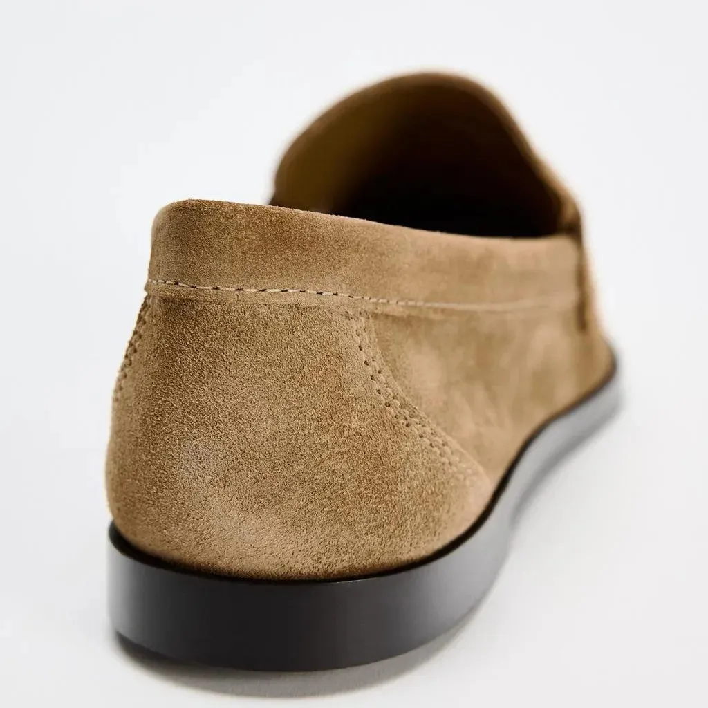 TRZA 2024 Autumn New Women's Shoes Brown suede imitation flat leather boat shoes Mid mouth round toe casual loafers
