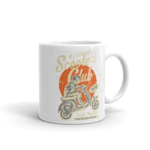 Watchill’n ‘Scooter Club’ Ceramic Mugs in 11oz. or 15oz. (Creme/Cyan)