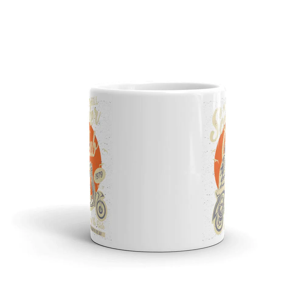 Watchill’n ‘Scooter Club’ Ceramic Mugs in 11oz. or 15oz. (Creme/Cyan)