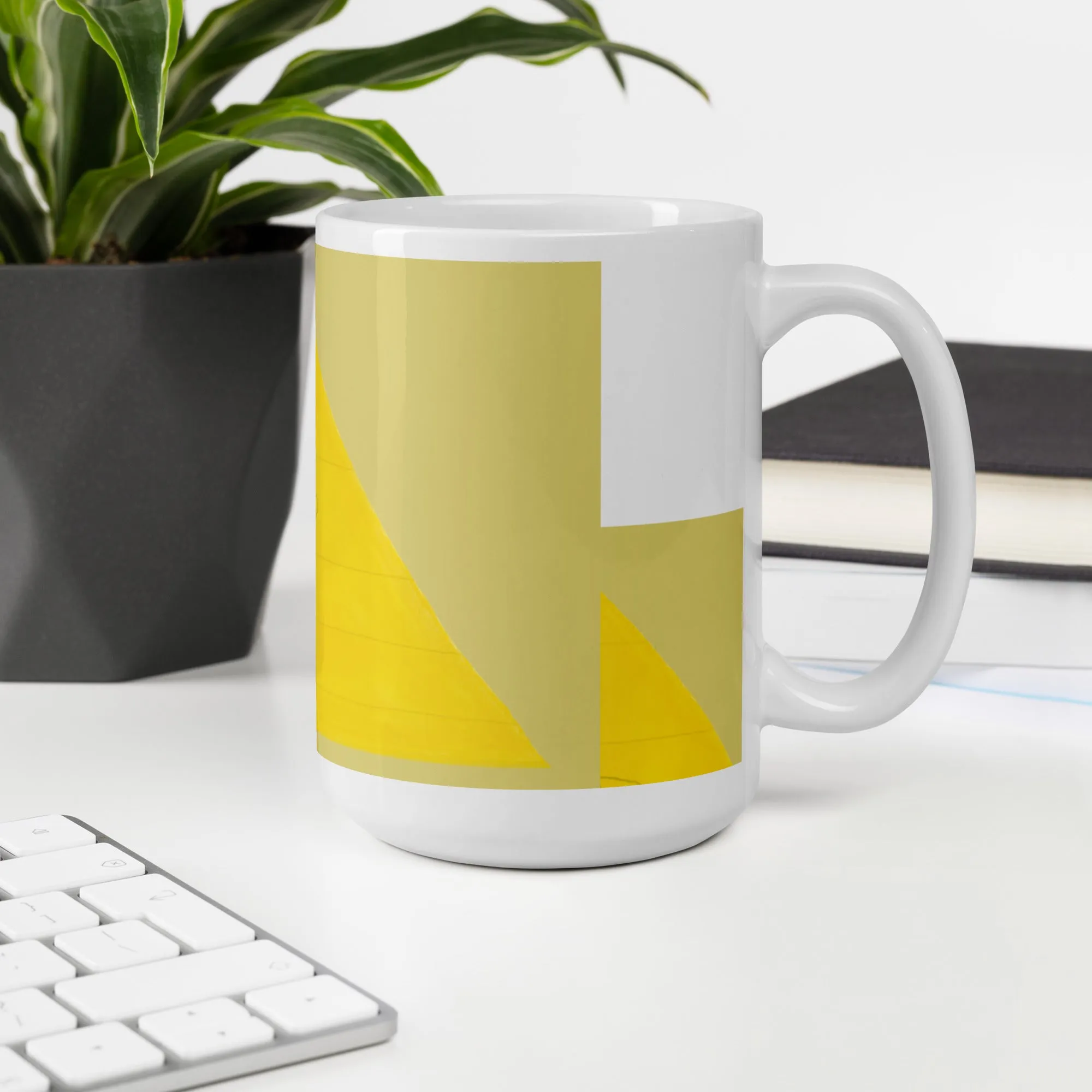 White glossy mug Pyramid Monster