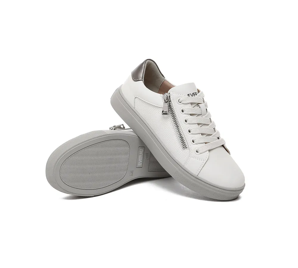Women Leather Zip Decor Low-top White Sneakers Chloe
