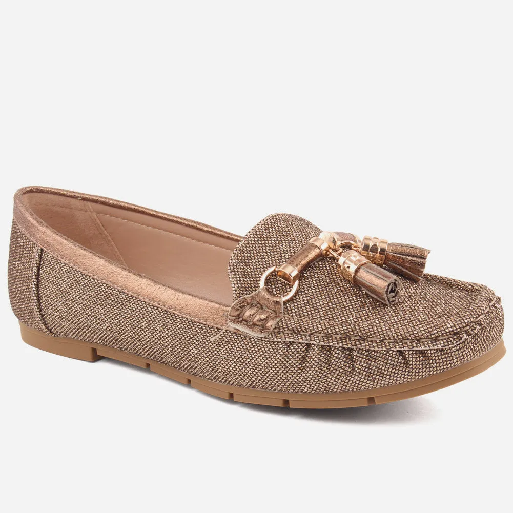 Women "NINA" Glossy Tessle Moccasins