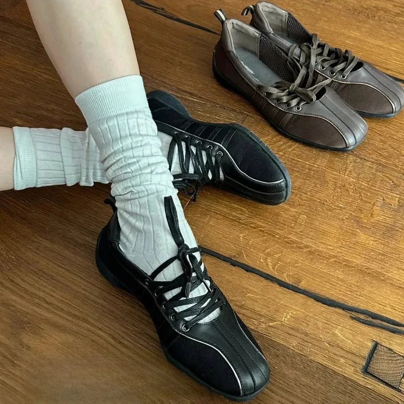 Women's ballet flats Fashion Korean ballet style lace-up retro casual shoes Comfortable lightweight ballet sneakers