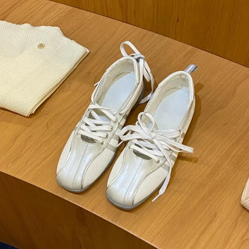 Women's ballet flats Fashion Korean ballet style lace-up retro casual shoes Comfortable lightweight ballet sneakers