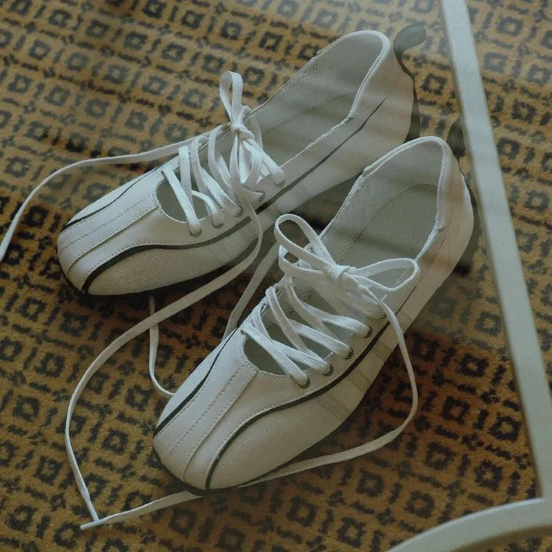 Women's ballet flats Fashion Korean ballet style lace-up retro casual shoes Comfortable lightweight ballet sneakers