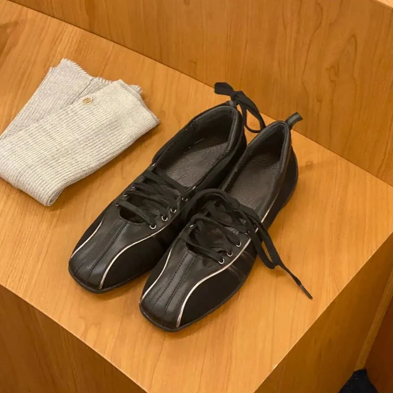 Women's ballet flats Fashion Korean ballet style lace-up retro casual shoes Comfortable lightweight ballet sneakers
