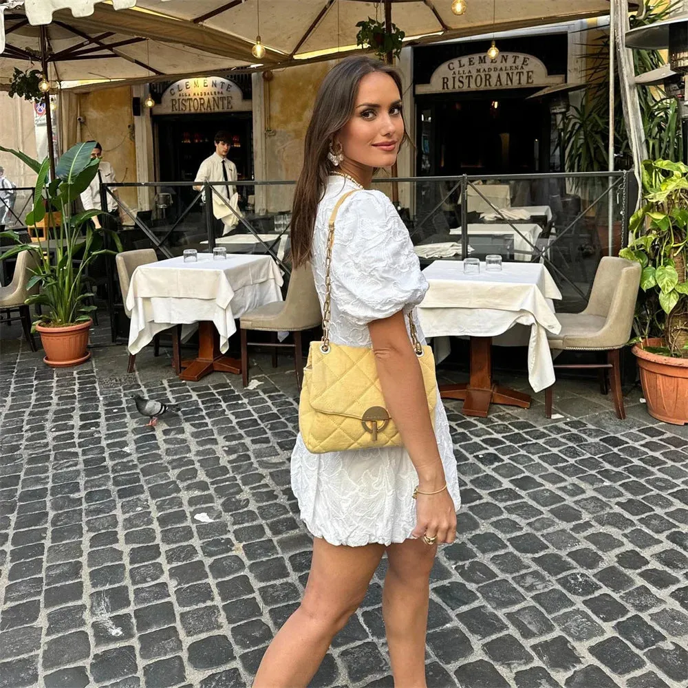Women's Lightweight Mini Dress with Puffed Sleeves