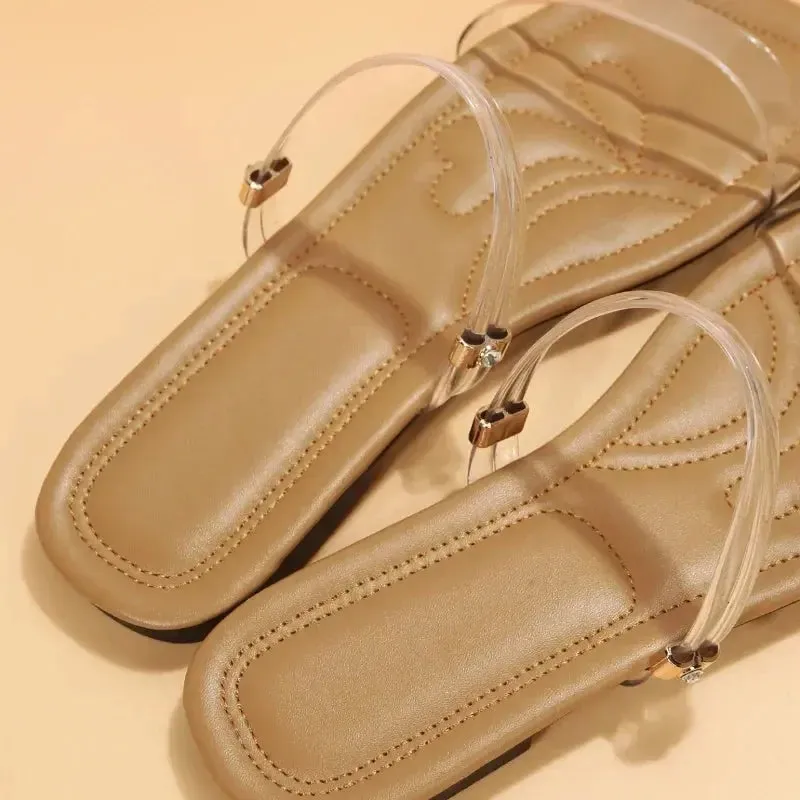 Women's Slippers Fashion  PVC Transparent Open Toe Sexy Square Head Large Casual Flat Sandals Every Day Wear