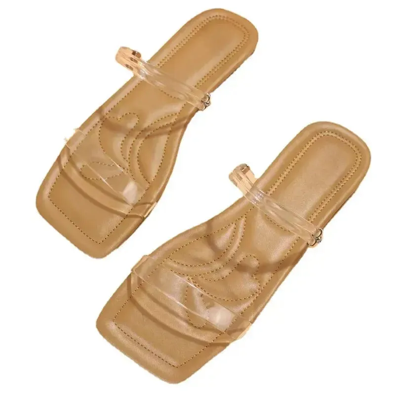 Women's Slippers Fashion  PVC Transparent Open Toe Sexy Square Head Large Casual Flat Sandals Every Day Wear