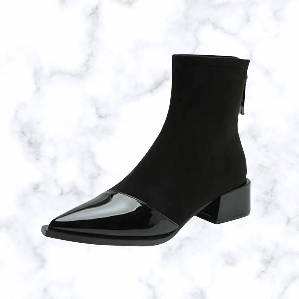 Women's Suede Chunky Heel Ankle Boots – Pointed Toe, Trendy Winter Goth Chelsea Boots