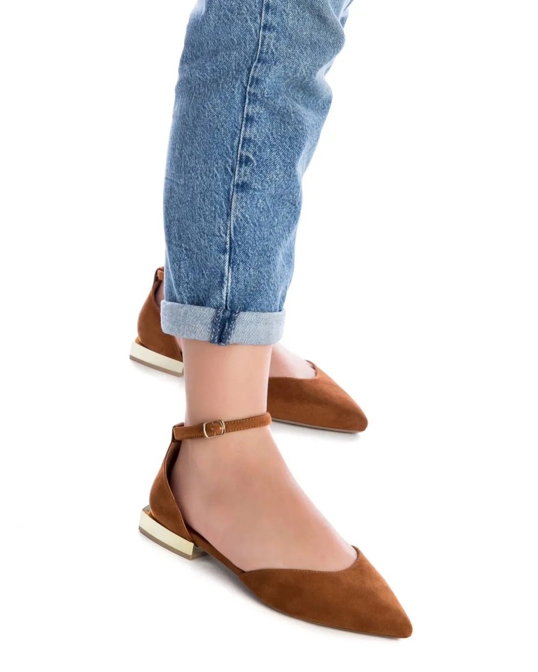 Women's Suede Pointy Toe Ballet Flats By XTI_141426_Medium Brown