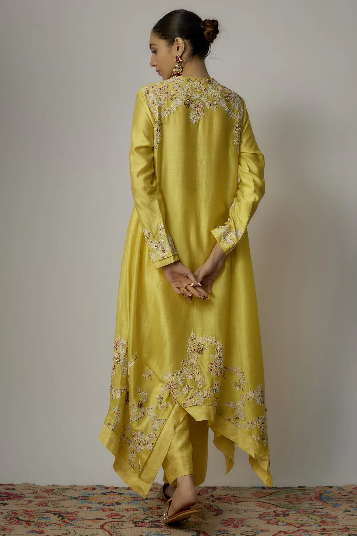 Yellow Chanderi Dori Embroidered Kurta Set