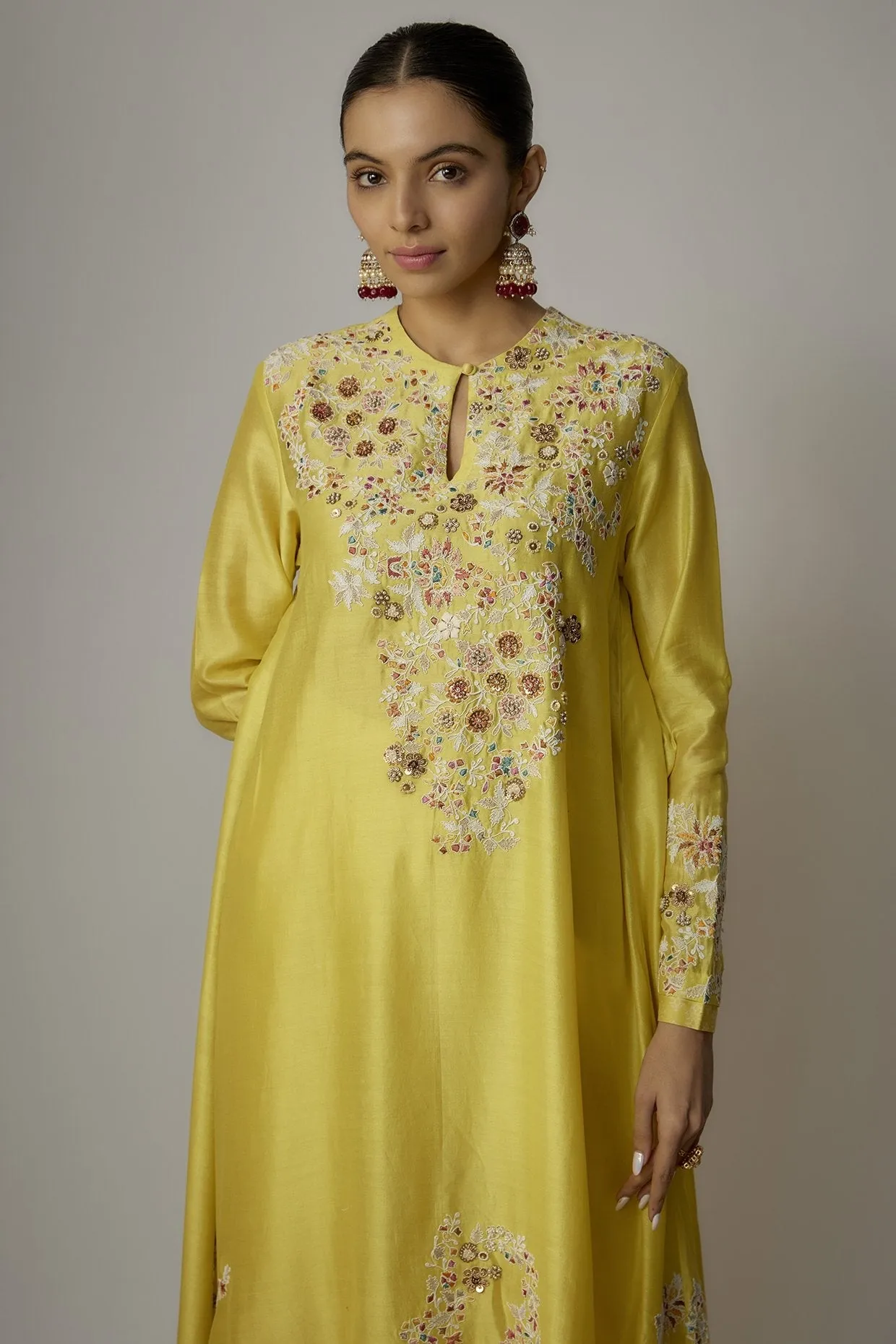 Yellow Chanderi Dori Embroidered Kurta Set
