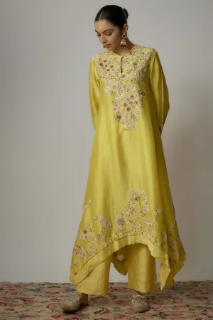 Yellow Chanderi Dori Embroidered Kurta Set